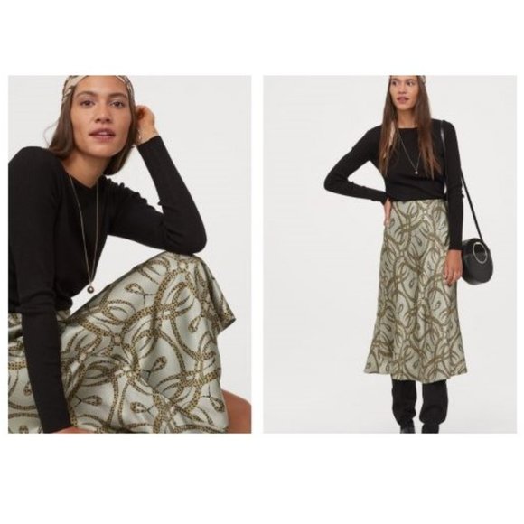 Richard Allan x H&M Collab Patterned Skirt Sz 14 Olive Green - Picture 5 of 6